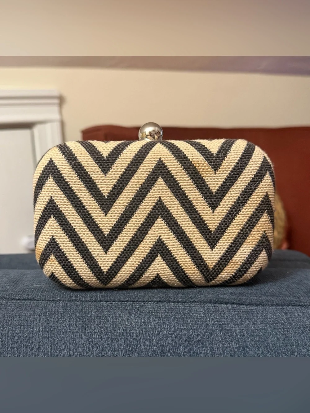 Ann Taylor LOFT Chevron Weave Box Clutch – Black & White Minaudière